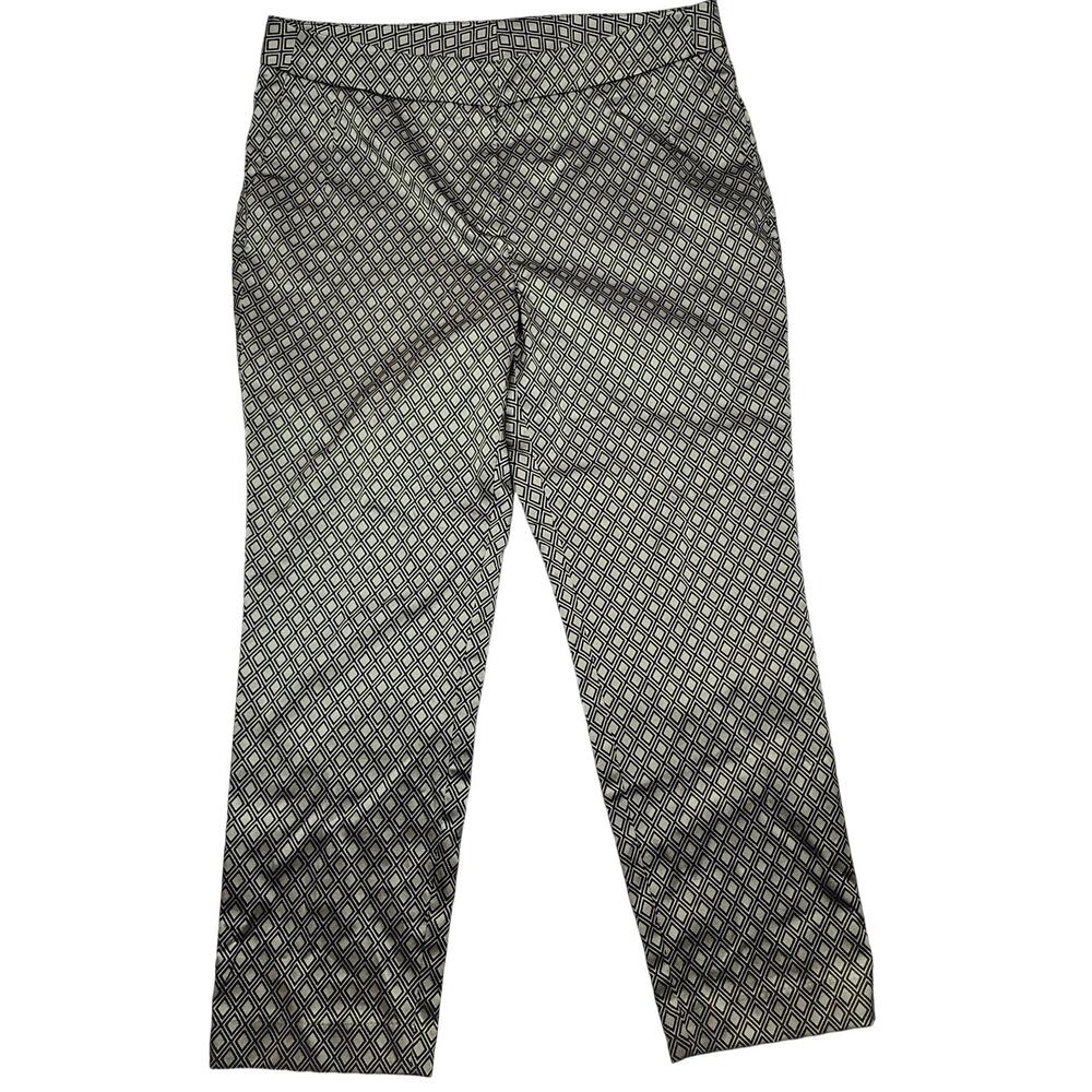 Chicos Gold & Black Metallic Jacquard Geometric Diamond Ankle Pants size 2.5 (L)